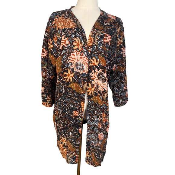 Madewell Small Floral Print Open Cardigan 100% Cotton Lightweight Black/Rust - Picture 1 of 12
